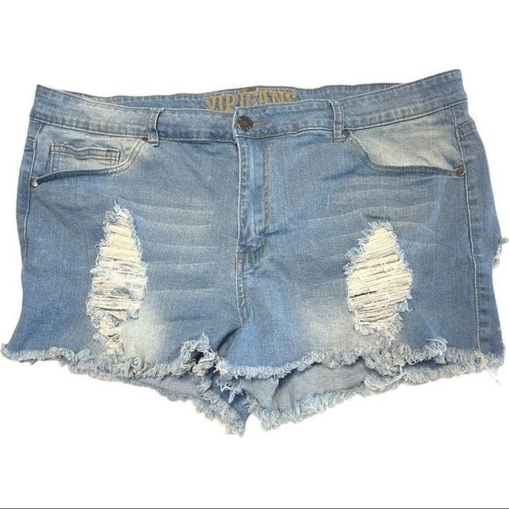 VIP Jeans Distressed Frayed Raw Hem Denim Shorts Size 21/22 - Picture 1 of 8